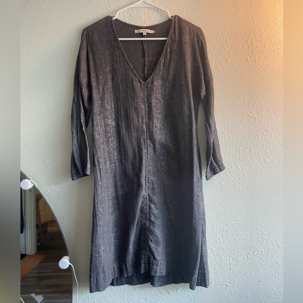 Silvery Charcoal Breezy Dress Linen Look Beachy Simple Boho Cottagecore